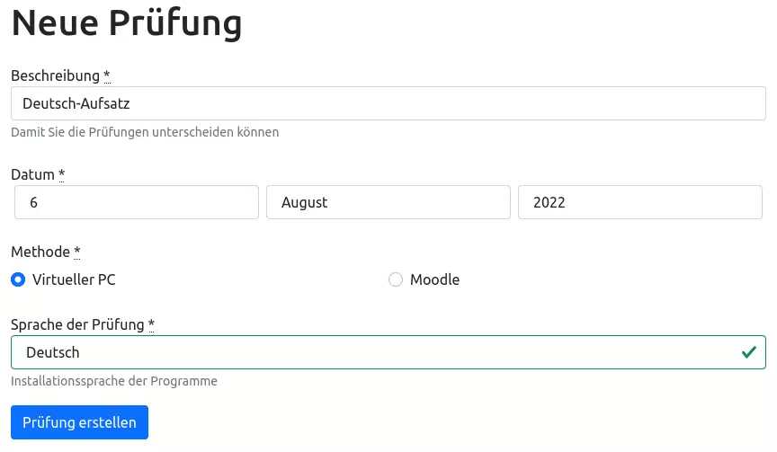 Admin-Oberfläche, auf der die Benutzeroberflächen-Sprache eingestellt werden kann